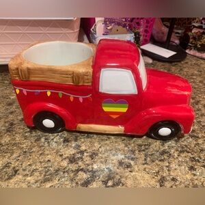 Red Ceramic Truck candle holder with Heart Design